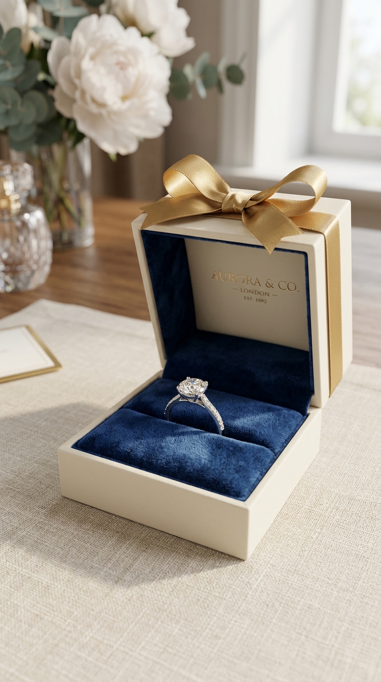 CGV Jewellers luxury gift packaging with ivory box and gold ribbon